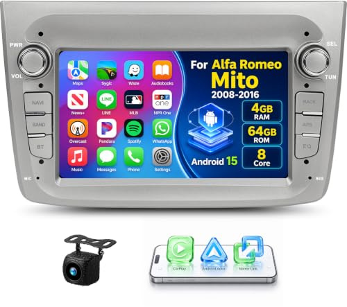 OiLiehu 4G+64G 8 Kern Android 13 Wireless CarPlay Android Auto Autoradio für Alfa Romeo Mito 2008-2016 Autoradio Mit Bildschirm 7 mit Bluetooth GPS FM RDS Mirror Link WiFi SWC DSP/EQ Rückfahrkamera