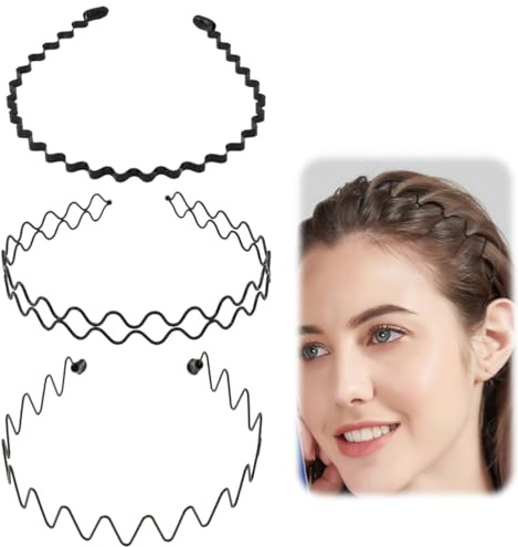Quesuc 3 Stück Unisex Haarbänder Welle Schwarz Frühling Haarreifen, 90Er Damen Herren Multi-Stil Stirnband Zubehör Mit Rutschfesten Zähnen Für Outdoor Sports Yoga
