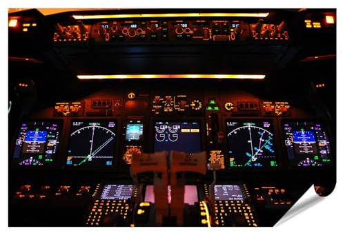 islandburner XXL Bild Poster Cockpit Flugzeug Instrumente Beleuchtung Nachtaufnahme Airbus Premium Bilder 130x90cm