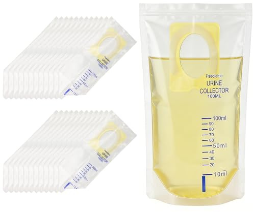 PLLYPE 30 Stück Urinbeutel Baby, 100 ml Urinbeutel für Unterwegs Kinder, Pinkelbeutel mit Klebefläche und Auslaufschutz, Urin Auffangbeutel Baby Tragbarer Einweg für Wandern Beim Reisen, Camping