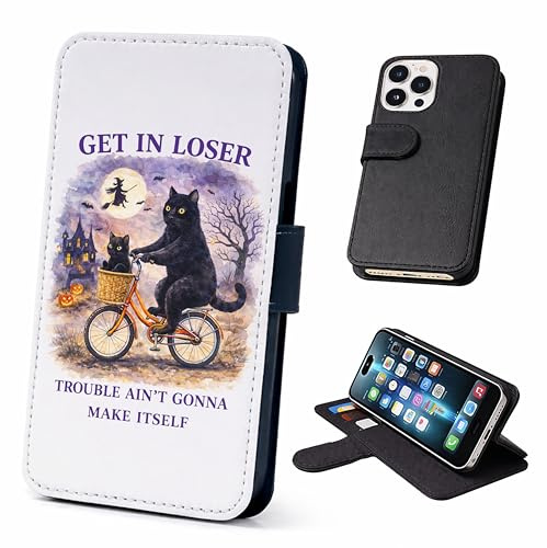 Speaking of Gifts Black Cat Quote Wallet Phone Case Flip Cover Compatible with iPhone SE 7 8 X XR 11 12 13 14 15 16 17 Plus Mini Pro Max – Faux Leather Spooky Funny Witch Kitten