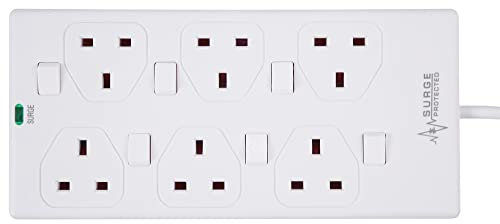 Pro Elec 2816NS(1N) 1 m 1 m 6 Way Individually Switched Surge Protected Extension Lead, White