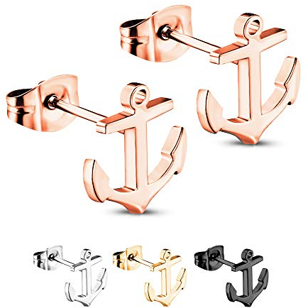 Treuheld® | Anker Ohrstecker/Ohrringe | 925 Sterling Silber | 10mm x 11mm x 0,8mm | Roségold | Set/Paar Anchor Schmuck Stecker | Damen & Herren
