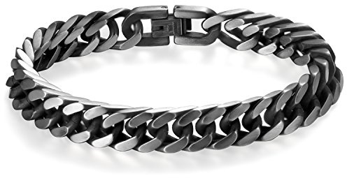 Flongo Herren Armband Männer Armkette, 8/10/12MM Edelstahl Armband Armreif Kette Armschmuck Panzerkette Silber Ton Rock Punk Biker Motorradfahrer Herren Accessoires
