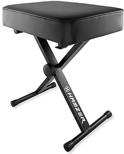 Hamzer Adjustable Padded Keyboard Bench, Heavy-Duty Foldable and Portable X-Style Stool Piano Seat with Cushion, Black