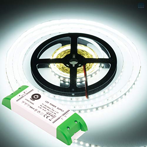 Brollux Profi LED Stripes, 7200 Lumen, Kalt Weiß, 24V, 600 LEDs, 5m Stripe, Band, Streifen, LED Leiste, LED Lichtleiste, LED Bänder, selbstklebend, hell, stark, dimmbar