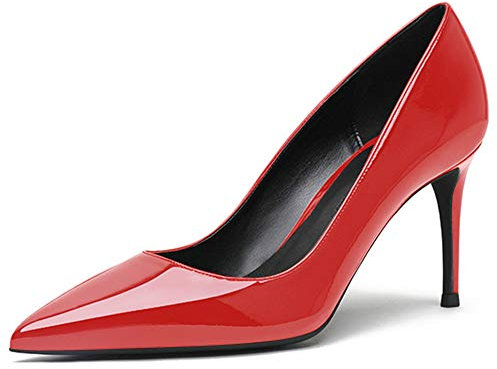 Tacchi a Punta da Donna, Tacchi Alti, Scarpe Slip-on Comfort, Tacchi in Vernice, Décolleté in Gomma, Décolleté da Ufficio Rosso EU38