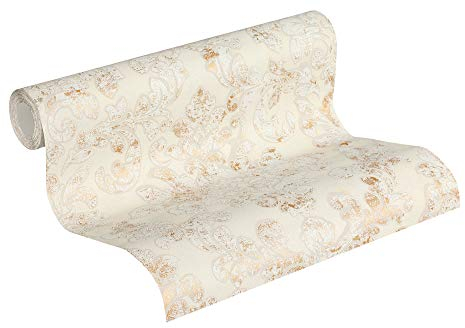 A.S. Création Vliestapete Neue Bude 2.0 Edition 2 Tapete Used Glam mit Ornamenten barock 10,05 m x 0,53 m weiß grau metallic Made in Germany 374135 37413-5