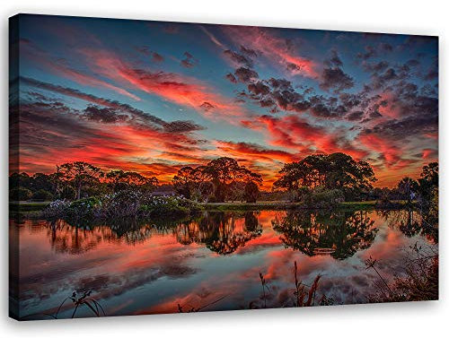 Feeby Bild auf Leinwand Natur Kunstdruck modern Sonnenuntergang Orange 40x30 cm
