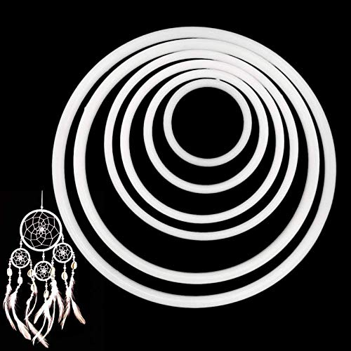 EQLEF Ring Traumfänger Ringe, 12 Stück Dream Catcher Hoop Kunststoff, weißer runder Makramee-Ring für DIY Crafting-6 Größen