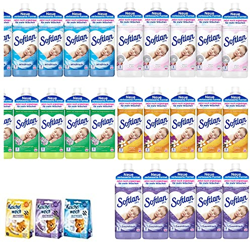 31tlg. Mix-Set kompatibel mit 25x1000ml Softlan ULTRA Weichspüler 1000WL | 3 x Kuschelweich Duftsäckchen - Box + 3tlg. Einkauf-Set von STUDIO.MUNET