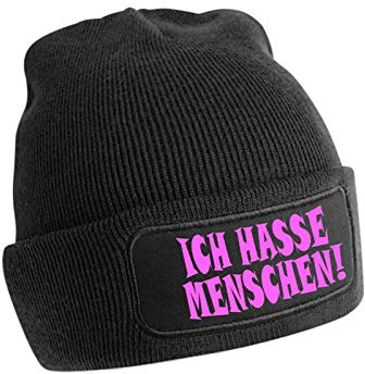 Artshirt Factory Ich Hasse Menschen Beanie, : Schwarz, Muster: Pink