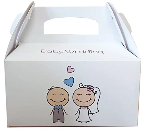 20 x Box Scatole porta dolci, gadget, confetti, caramelle cotillon o dolcetti regalini fine festa per bambini fai da te scatoline con manico grafica a scelta (Baby Wedding)