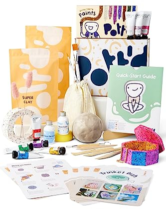 Pott'd Ton Topferset fur Zuhause fur Anfanger - Lufttrocknend. DIY Set für Erwachsene. Enthält: Lufttrocknenden Ton, Werkzeuge, Farben, Pinsel, Dichtmittel, Anleitung