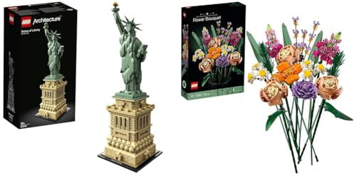 LEGO 21042 Architecture Statue of Liberty Model Building Set & 10280 Flower Bouquet, Artificial Flowers, Set for Adults, Decorative Home Accessories, Idea, Botanical Collection