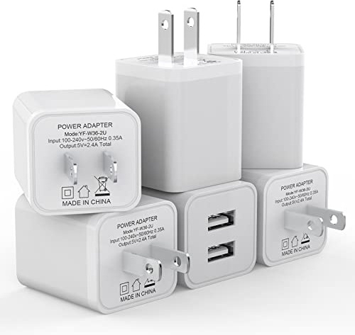 6Pack USB Wall Charger 2.4A Phone Charger Dual USB Port Cube Power Adapter