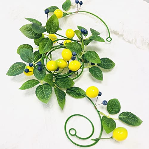 Artificial Lemon Berry Garland, 2 Pack Fake Lemon Vine Hanging Flowers Plants Faux Fruit Berries Wreath for Wedding Home Garden Office Hotel Party Craft Art Decoration (Small Lemon Blueberry)