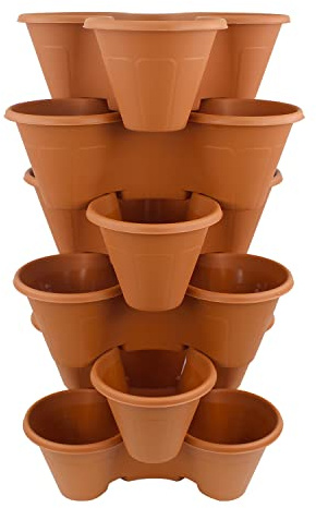 AGP ADVANCED GLOBAL PRODUCTIONS Vertical Strawberry Garden Stackable Outdoor Planters Plant Pot Herb Box Flowers (6 x Terracotta)