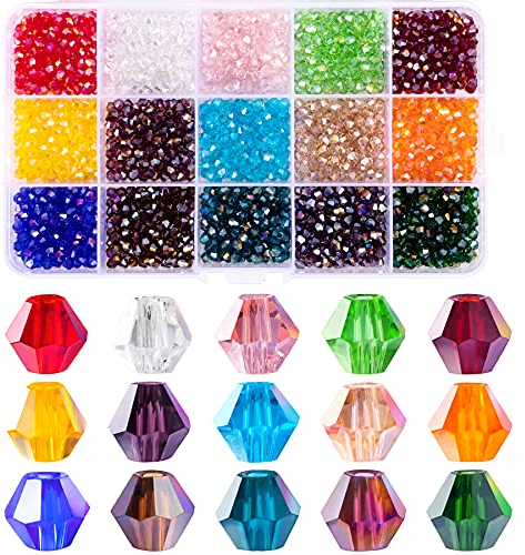 MissAudrey Glasperlen Doppelkegel Perlen für Armbänder, AB Farben Kristall Perlen Set Perlen Armband Selber Machen mit 1800 Stück für Schmuck Herstellung ketten handykette (4mm)