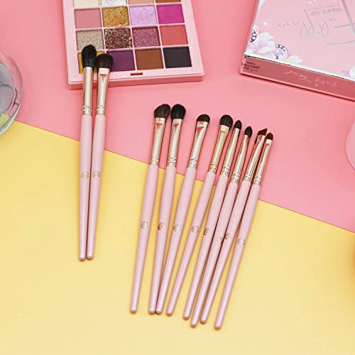 ENERGY Ensemble de 10 Pinceau Maquillage Yeux en Rose, Pinceaux Maquillages pour les Yeux, Incluant Pinceau Fard à Paupières, Pinceau Sourcil, Eyeliner, Estompeur, Highlighter