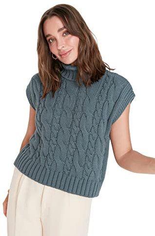 Trendyol Women's Fisherman Collar Knitwear Sweater, Green, S
