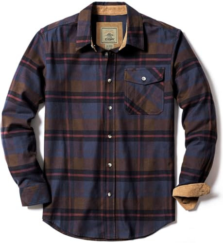 CQR Herren Langarm Flanell bequemes Button-up Baumwollhemd, Hof110 1pack - Woods Night, S