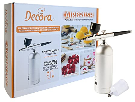 Decora 0241010 Aerografo Portatile con Compressore ad aria, Senza Fili, Ricaricabile con Cavo USB, Facile da Trasportare, Ideale per Decorare Dolci o per Fai da te, Usare Colori Idrosolubili Liquidi
