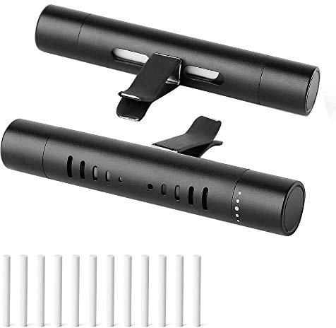 COJJ 2 Pcs Car Air Freshener - Vent Clip with 12 Refill Sticks - Solid Aromatherapy - Black