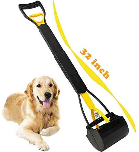 ienjoyed 32“ Tall Pooper Scooper, Large Pooper Scooper for Dogs Heavy Duty, Dog Pooper Scooper with Long Handle & High Strength Durable Spring, Foldable Dog Poop Pick Up
