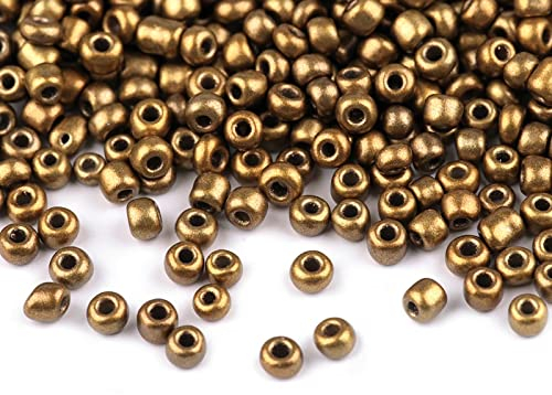 Rocailles Glasperlen metallic 50g Größe 8/0 3mm Perlen fädeln Schmuck basteln, Farbe:dunkelgold metallic