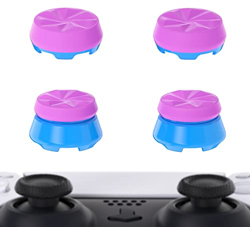 PlayVital Thumbs Pro Hurricane Pulgar Extensor para ps5 Control Tapas de Joysticks Caps Tapones Thumbstick para ps5 Mando-2 Alturas Elevadas, 2 Alturas Medias Cóncava(Púrpura & Celeste)