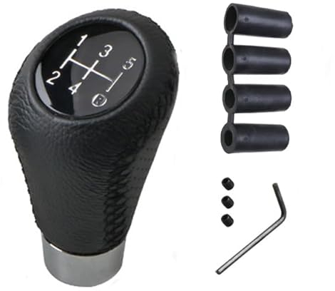 Juttzzei Schaltknauf 5 Gang Auto Schalthebel Universal Schaltknüppel Leder, Schaltknauf Tuning Manueller mit 4 Adaptern 8mm 10mm 11mm 12mm für Manueller Autos mit 5 Gang Schaltgetriebe-Schwarze Nähte