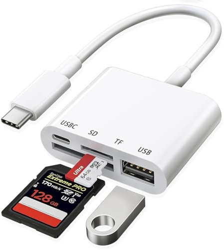 USB C SD Card Reader, Avigers USB C to SD Card for iPhone 15, /iPad/Mac/Laptop, 4 in 1 Type C Memory Card Adapter with USB & Charging Port for iPad Pro/Air, MacBook Pro/Air, Galaxy, MicroSD/SD