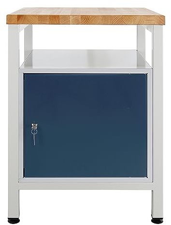 PROREGAL Werkbank Slim Rhino mit Ablagefläche + 1 Tür | HxBxT 84x60x60cm | Traglast 300kg | Lichtgrau/Anthrazitgrau | Werkstatttisch Werktisch Packtisch Arbeitstisch