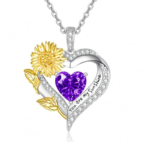 AENEAS Sunflower Heart Birthstone Necklace Sterling Silver Sunflower Pendant Necklace You Are My Sunshine Jewelry Gift for Women