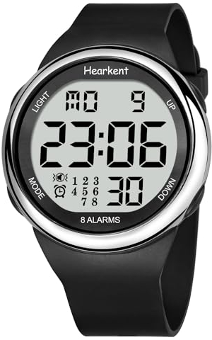 Hearkent 8 Vibrationsalarm, Uhr, Medikamentenerinnerung, große Ziffern, wasserdicht, silber, Minimalist