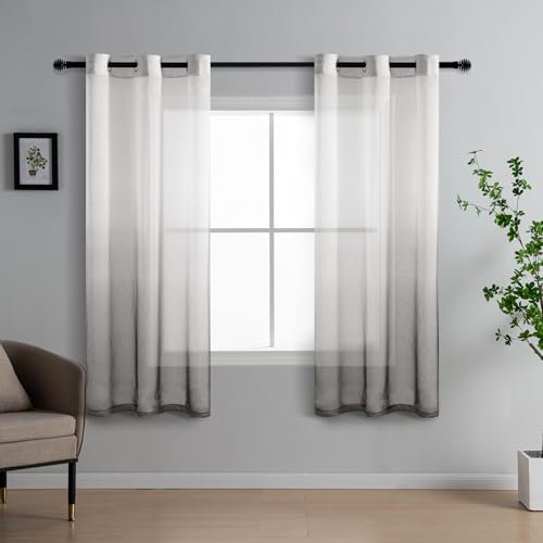 DWCN Voile Curtain Grey Gradient Curtains for Living Room Net Curtains for Windows Sheer Bedroom Crurtains Eyelet Set of 2, 46 x 54 Inches
