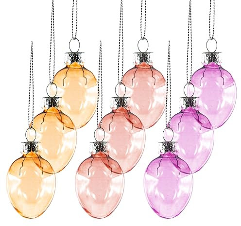 Blümelhuber Ostereier Deko - 9 Mini Deko Ostereier zum Aufhängen Osterdeko Rosa - Frühlingsdeko - 9er Set Bunte Ostereier aus Glas - Ostern Deko Zweig - Ostereier Glas Set