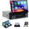 7'' Autoradio 1 Din Carplay Android Auto Wireless mit Ausfahrbarem Bildschirm,Podofo Radio mit Bluetooth 5.1 FM 2USB/AUX/Typ C Mit Rückfahrkamera Lenkradsteuerung