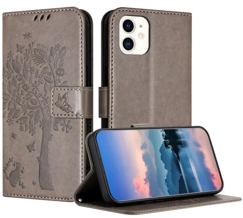 JayModCase Coque pour iPhone 12 Mini (5,4 Pouce), Coque Portefeuille Housse Cuir avec Porte Cartes et béquille Fermeture magnétique Étui pour iPhone 12 Mini - Gris