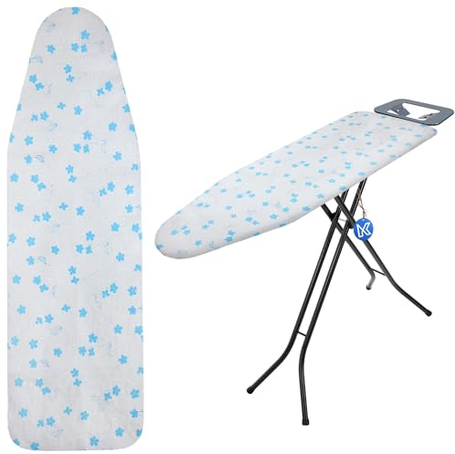 KADAX Rivestimento per asse da stiro con coulisse, rivestimento per asse da stiro a vapore, rivestimento in teflon (fiori blu, 140 x 55 cm)