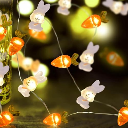Eledreme lichterkette ostern 20 led osterdeko für draußen, warmweiß osterhase lichterkette außen batterie, Bunny Karotte Lichterkette innen batterie für Party garten