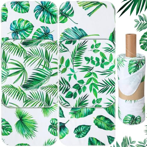 Noveread 36 Pcs Reusable Paper Towels Paperless Towels Washable Cotton Cloth Toilet Absorbent Reusable Napkins Cloth Paper Towels with Roll for Kitchen Paperless Dishcloths (Leaves)