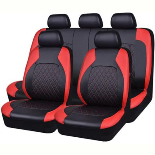 PERTID 9 Pezzi Auto Pelle Coprisedili Set per Opel Corsa D 2006-2014, Anteriori Posteriori Cuscino Copri Sedili Traspirante Interni Accessori,A/Red