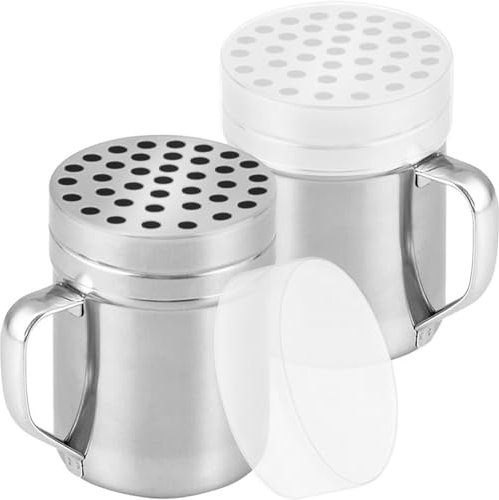 CUSINIUM Lot de 2 shakers à fromage parmesan en métal de 170,1 g avec grands trous – avec poignée – Distributeurs de flocons de chili – Shakers à pizza – Style : gros