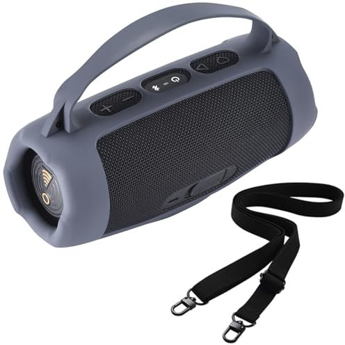 BeisDirect Silicone Case for JBL Charge 5 WiFi/Charge 5 Portable Bluetooth Speaker, Soft Skin Protective Sleeve Travel Carrying Protective Cover with Shoulder Strap (Blue)