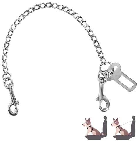 WIYETY Edelstahl Hundehalsband Bissfester Anschnallgurt: 80 cm Hundegurt Kurz fürs Auto Rückbank, Auto Hundeleinen Sicherheitsgeschirre Hundeanschnaller für kleine mittelgroßen großen Hunden
