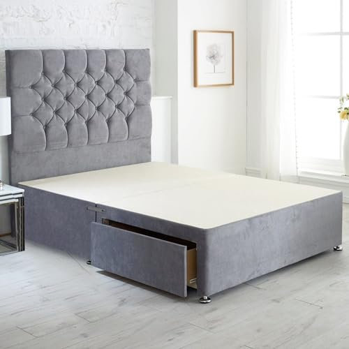 ComfoRest - Stylish 4FT6 Double Divan Bed with 2 Footend Drawers | Practical Frame for Organised Living | Durable Base for Any Room (Silver Naples)
