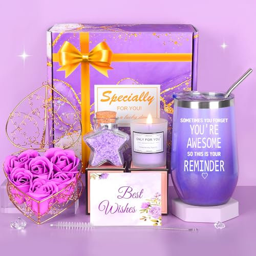 TOLOYE Wine Tumbler Birthday Gifts for Women, Birthday Gifts for Best Friends with Spa Bath Set, Unique Ladies Pamper Hamper Present for Women, Relaxation Self Care Presents for Sister, Mum, Wife