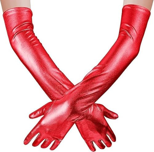 DIELOVEHUA Damen Lange Handschuhe, Handschuhe Lang Rot, Handschuhe Damen Elegant, 1920er Handschuhe für Partys, Halloween, Opern, Bälle, Abendpartys